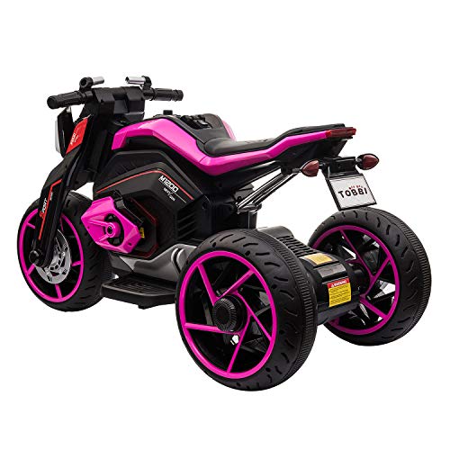 TOBBI 12V Kids Ride On Motorcycle Toys 3 Wheels Electric Trike Motorcycle for Boys and Girls in Rose Red