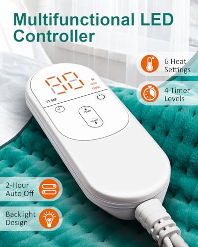 Image of Heating Pad for Back & Period Cramps, Fathers Day Dad Gifts, Birthday Gifts for Women Mom, Electric Heating Pads for Abdomen /Waist /Shoulder, 12 inch x 24 inch, 6 Heat Settings, 4 Auto-Off, Teal Green