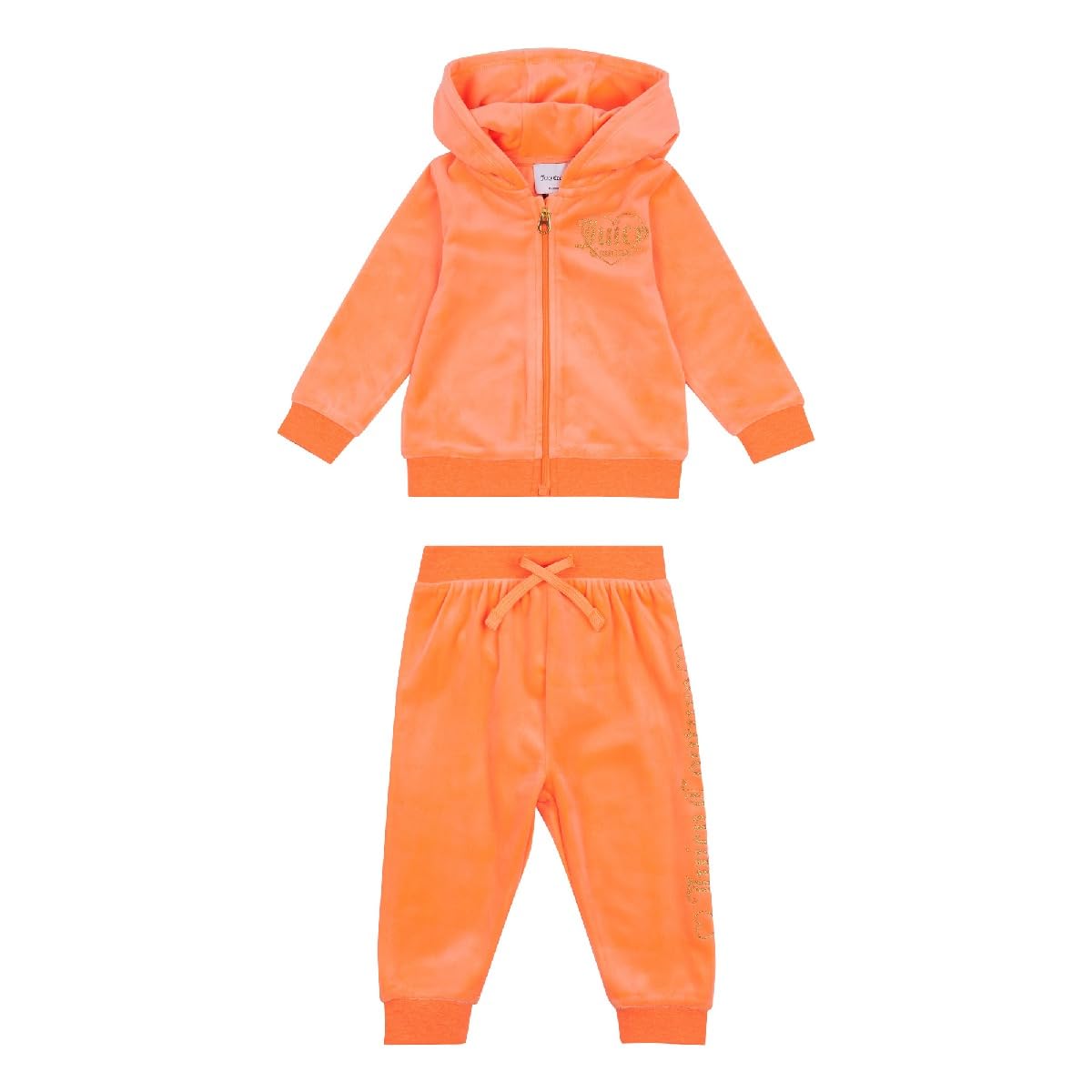 JUICY COUTURE Girls' JBX5782B40 Velour Zip Thru Hood And Jogger Set Summer Neon Oran