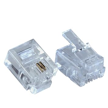 River Fox 10 Pcs 6P2C RJ11 Modular Transparent Clear Male Plug Crimp Connector for Stranded Telephone Cord Cable Wire