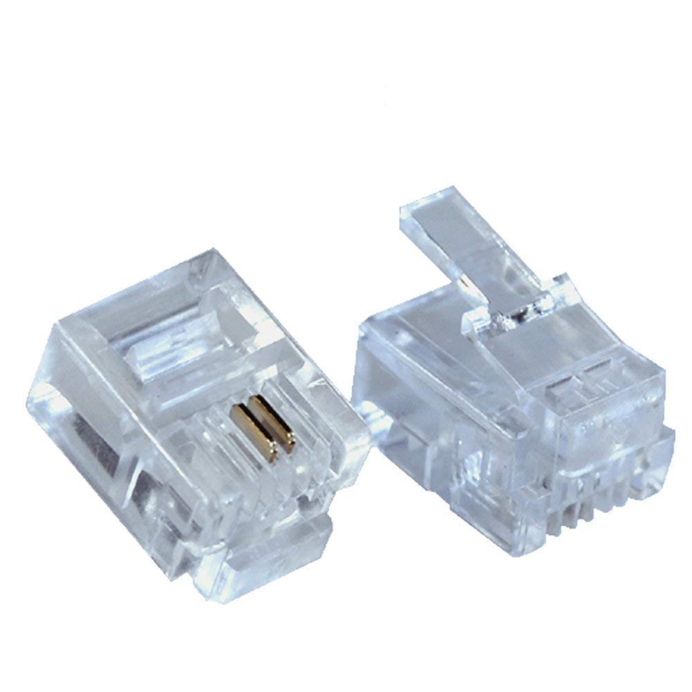 River Fox 10 Pcs 6P2C RJ11 Modular Transparent Clear Male Plug Crimp Connector for Stranded Telephone Cord Cable Wire-image-45