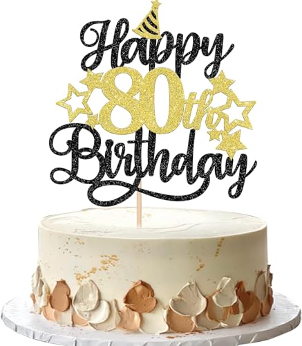 Image of Confetti! Glittering 80th Birthday Cake Topper with Star Hat - Cheers to 80 Years! Fabulous Cake Decorations for Elders 80th Birthday & Anniversary Party Supply