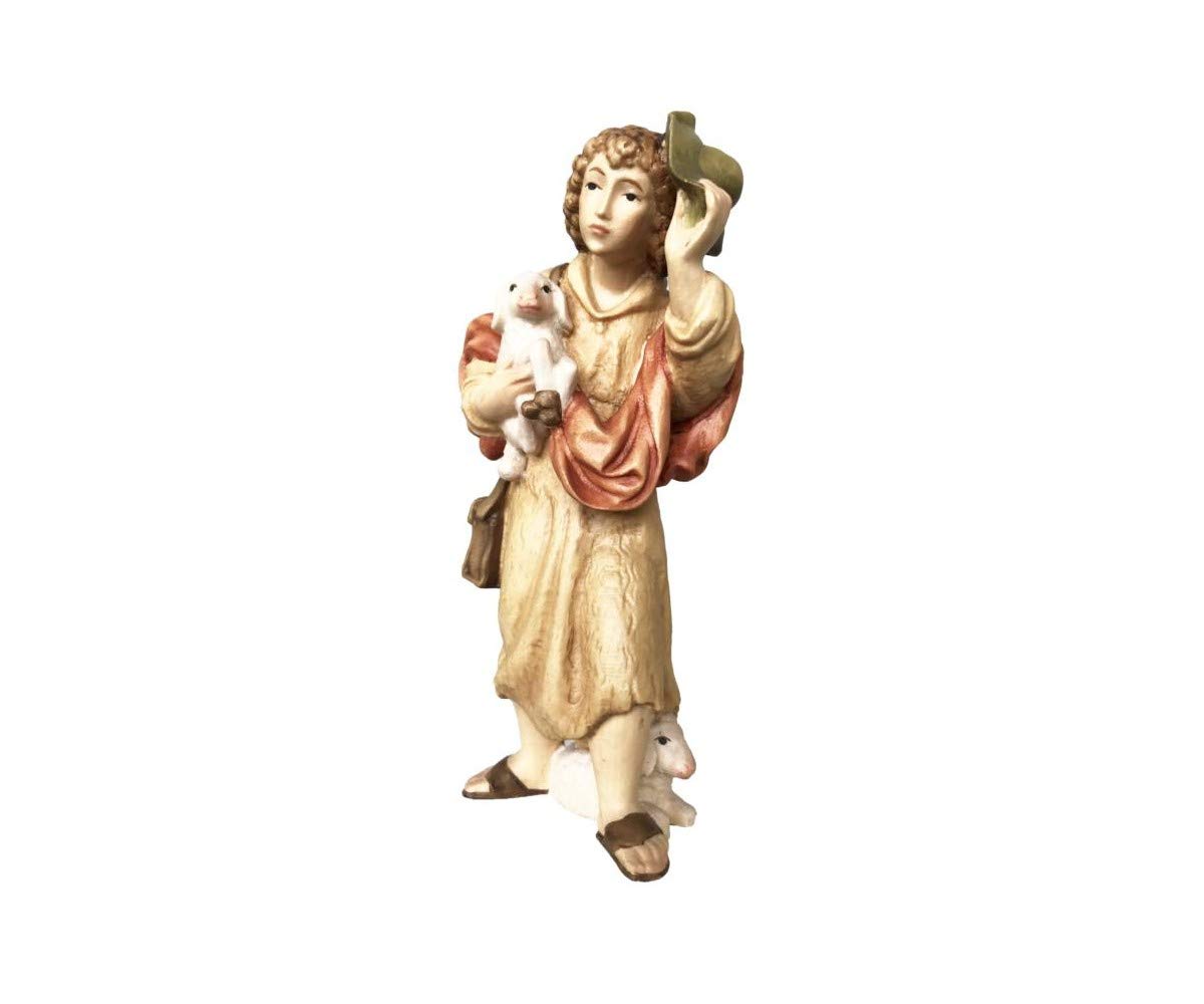 Figura Pastore con Pecora e Capello in Vero Legno Acero, 12cm, Figura per presepe Matteo dolfi, Lavorato e Dipinto a Mano, qualitá e Tradizione Artigianale dalla Val Gardena