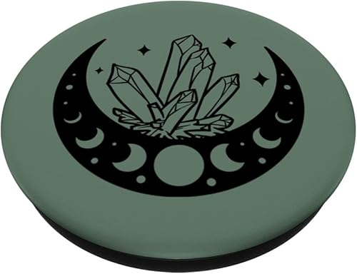 Miniatura 2 de Fase lunar y cristales mágicos de bruja linda verde oliva PopSockets intercambiables PopGrip