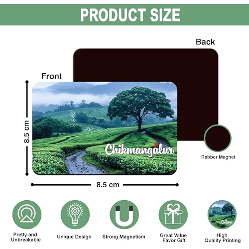 Image of Elegant Fridge Magnet with Themes |Rectangular Size Refrigerator Magnet with Magnetic Rubber Back | Pack of 1, 8.6cm X 5.4cm (Chikmangalur - Design 4)