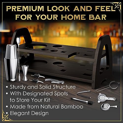 Aberdeen Oak Mixology Bartender Kit - Extra Thick Stainless Steel Cocktail Shaker Set for Mixing - Includes XL Boston Shaker & Premium Bamboo Stand - Professional Bar Tools for The Home Mixologist - Image 4