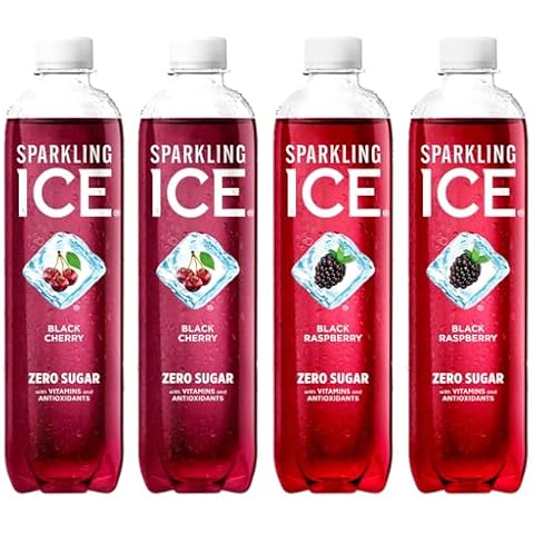 ICE Black Cherry & Raspberry Flavored Sparkling Water Variety Pack - Zero Sugar, Healthy Low-Calorie Drink w/Vitamins - For Lunch Box, Back to School Drinks - 17 oz, 4 Bottles - In ComboCreations Box Cover
