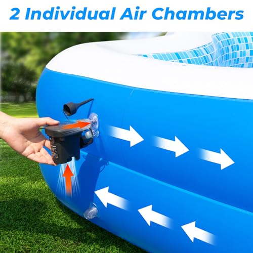 Image of Inflatable Swimming Pool with Seat Pump, 121 inch X 90 inch X 22 inch Blow-Up Pool for Kids Adults Oversized Thickened Kiddie Pool Family Full Sized Inflatable Pools for Garden, Backyard, Outdoor Water Party