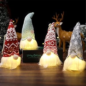 Set of 4 Christmas Decoration Gnome Christmas Decoration Gnome Swedish Santa Claus Santa Tomte Gnome LED Christmas Decoration American Scandinavian Gnome Gifts for Children Family Christmas