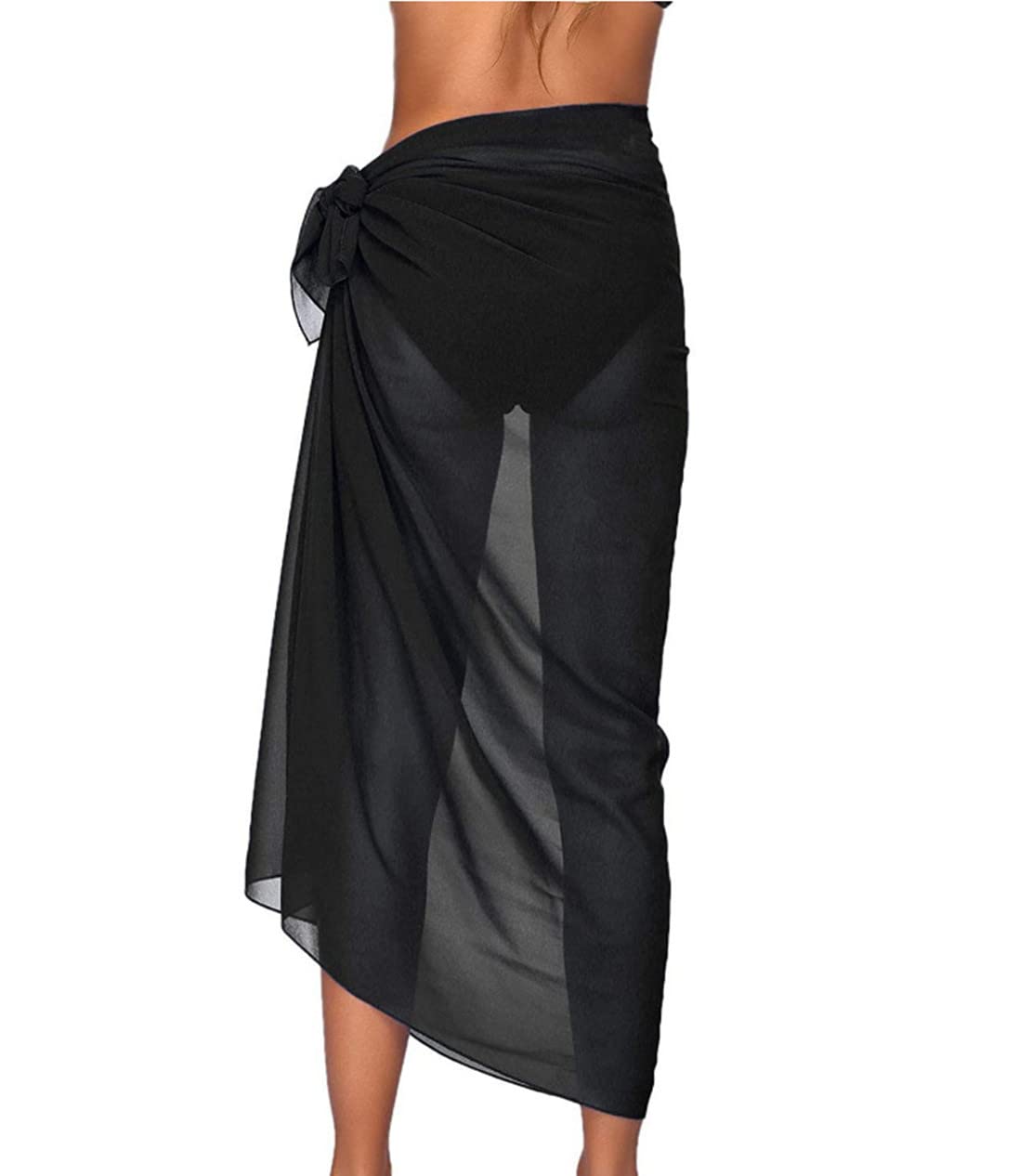 DDMMQS Women's chiffon beach wrap dress swimsuit long bikini wrap shawl scarf swimsuit bottom (Black)