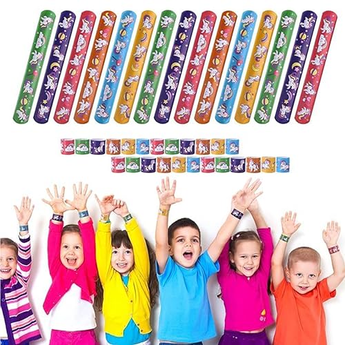 Image of PARTEET (12 PCS Unicorn Theme Slap Bands for Kids|Colorful Unicorn Design Slap Bracelets, Snap Wristband, Scale Band|Party Favours & Return Gifts for Boys & Girls | Birthday Return Gifts For Kids