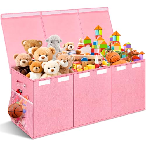 Image of Extra Large Toy Box with Lids, Collapsible Storage Bin, 38 inchx16 inchx14 inch, Pink