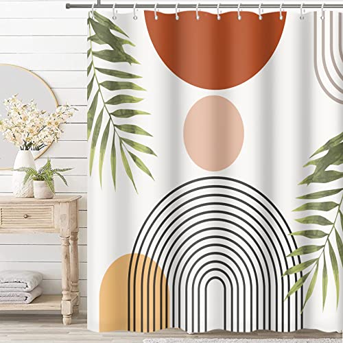 MIRRORANG Boho Abstract Shower Curtain with 12 Hooks