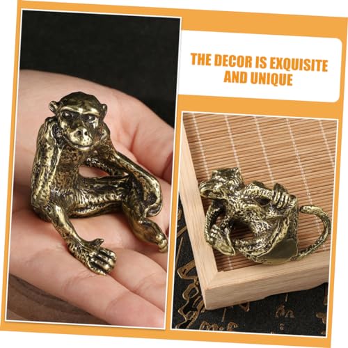 Figurine de singe vintage en laiton pour decoration de bureau miniature
