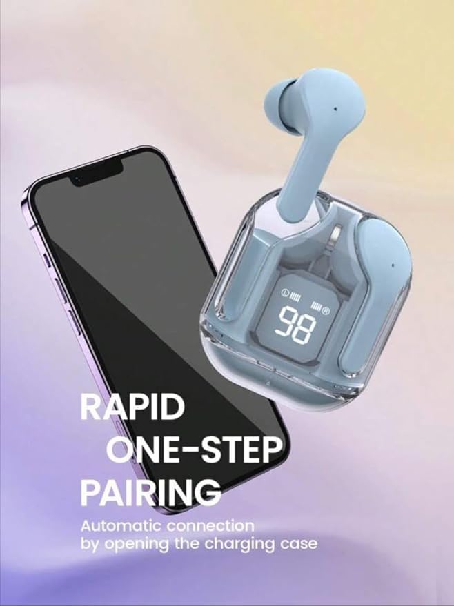 Image of Crystal Wireless Earbuds, Transparent Charging Case and LED Digital Display, Bluetooth Earphones with ENC Noise Cancelling, Touch Control, Google Assistant and Siri Suppor
