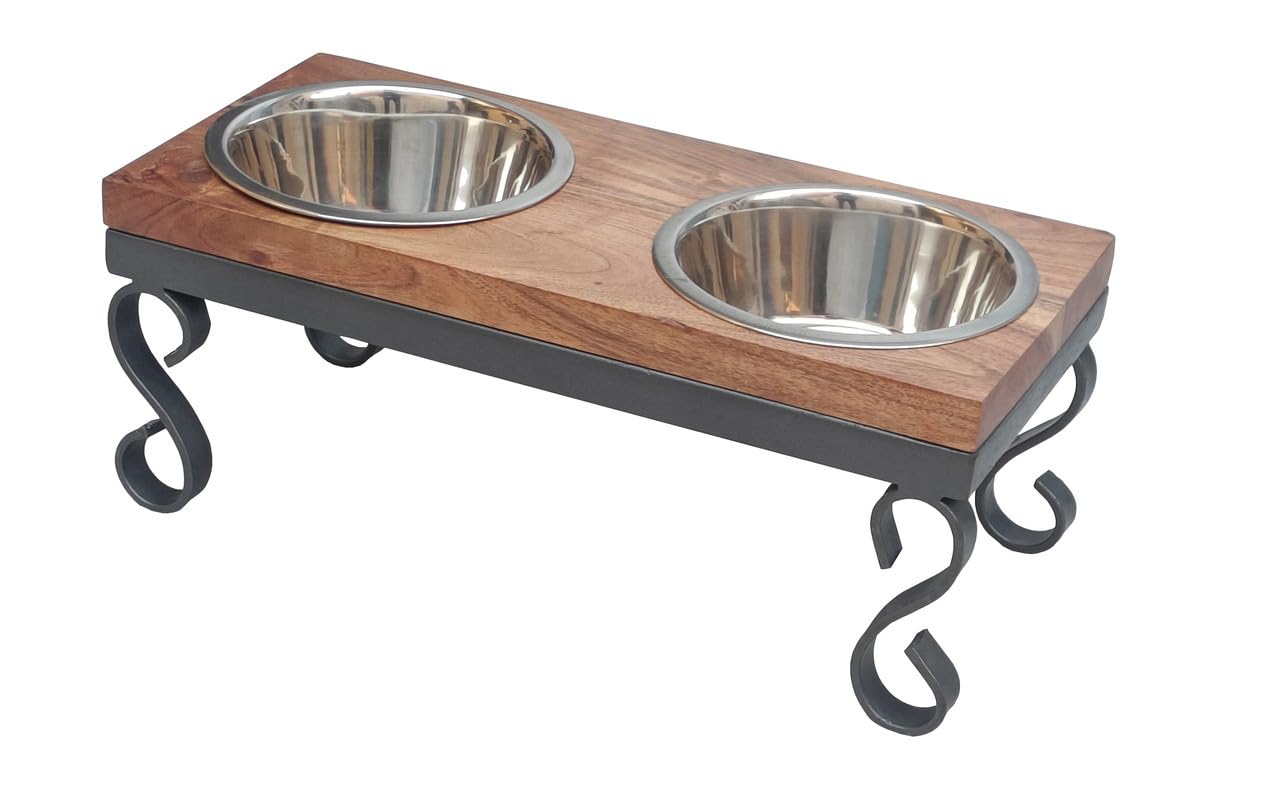 Sugan Acacia Wood Stripe Pet Feeder Crate with Stainless Steel Bowls Stand for Dogs & Cat Food (S-LEGS, Small) (B0CQD28347) Amazon Price History, Amazon Price Tracker