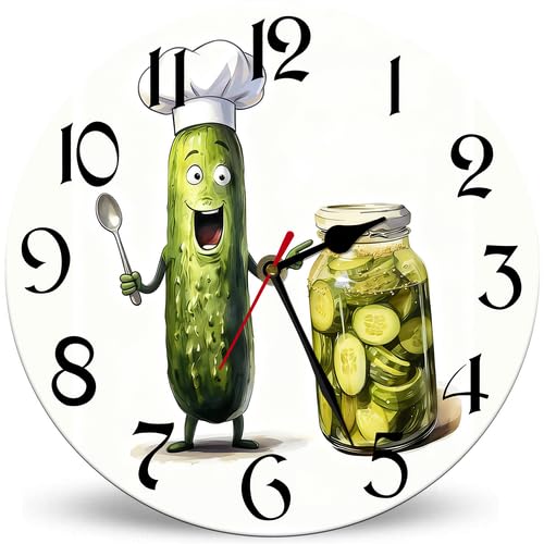 Horienteeon Divertidos relojes de pared con diseño de pepino y salsa, silencioso, de madera, decorativo, redondo, de 30 cm, moderno reloj de pared para cafetería, comedor, restaurante, decoración de