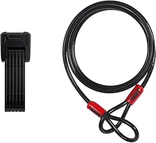 ABUS Foldable Lock Bordo Granit XPlus 6500/85 ST with Lock Bag, Hardened Steel Bike Lock, ABUS Security Level 15, 85 cm, Black & 37107 Cavo antifurto per Moto in Acciaio, Nero, 140 cm