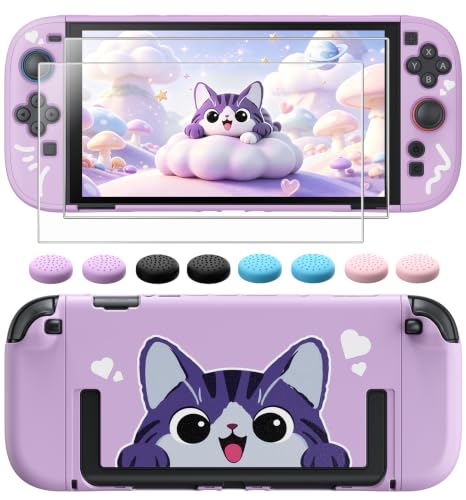 Image of Switch 2 Cute Case Protector, Dockable Cover Shell for Nintendo 2 | Cute Cat Case for Nintendo Switch 2 with Screen Protector and Thump Grip, Hard PC Cartoon Protective Case Accessories