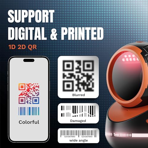 Tera 9800_OG_US Barcode Scanner Handsfree Omnidirectional: Pro Version Desktop 1D 2D Qr Usb Wired Adjustable Angle Plug And Play Bar Code Reader thumb #3
