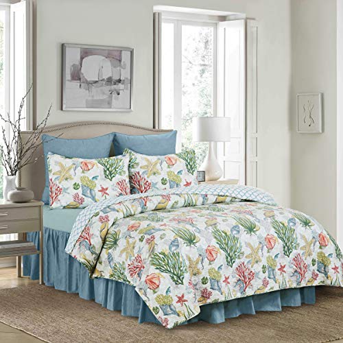 C&F Home Shellwood Sound King 3 Piece Quilt Set Summer Beach Ocean Coastal Reversible Machine Washable Lightweight Bedspread Coverlet King 3 Piece Set Blue - Image 3