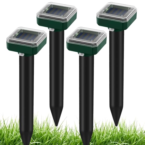 Set de 4 Ahuyentador de Topos Solares, Repelente ultrasónico para Topos, IP65 Impermeable, Ratones y Serpientes, Protección Eficaz para Jardines, Céspedes, Huertos y Espacios Exteriores