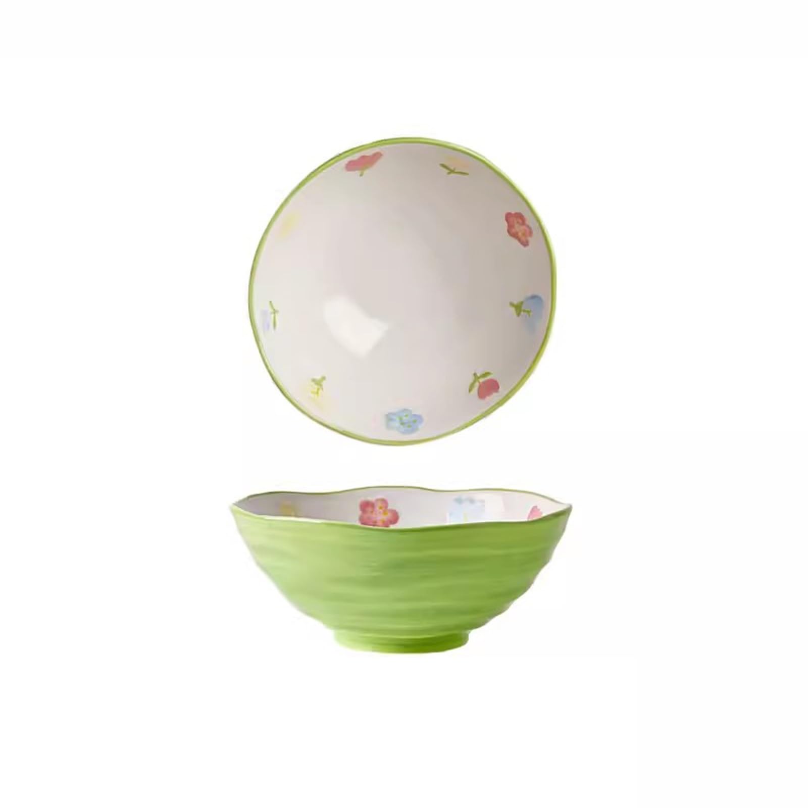 WOTZOV Salad Bowls 8Inch Ceramic Noodles In Soup Bowl Lamian Noodles Bowl Household Soup Bowl Large Bowl Tableware Sky Blue Pastoral Style Ceramic Bowl，B 8inch