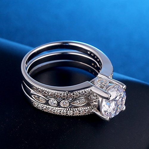 MABELLA 2.7 Carats Round Cut White Cubic Zirconia Alternative Engagement Wedding Ring Set for Women Size 5-114