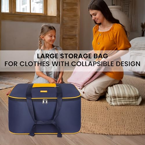Image of M MEDLER STG-2K 85 Liters Large Underbed Storage Bag Moisture Proof Cloth Organiser with Zippered Closure and Handle (Blue - yellow), (58x48x30cm) Rectangular- PACK OF 2