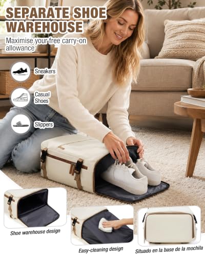 Image of Travel Backpack for Women & Men,Airline Approved Carry On Backpack for Traveling Personal Item Bag Gym Backpack with Shoe Compartment, Business Causal Weekender College Laptop Backpack,Beige Brown