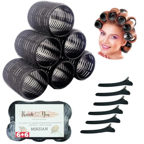 12PCS Hair Rollers with Clips 6 Large Hair Rollers (50mm) & 6 Roller Clips Hair Curlers No Heat Self Grip Curlers Rollers for Hair Volume Long & Short Hair Styling Heatless Reusable