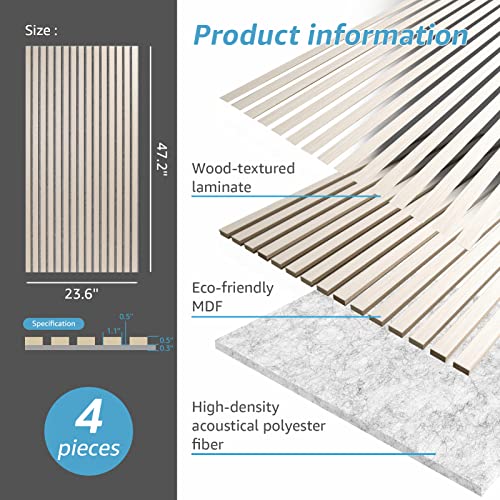 Image of Art3d 4-Pack 3D Fluted Wood Sound Absorbing Slat Wall Panel, White Elm