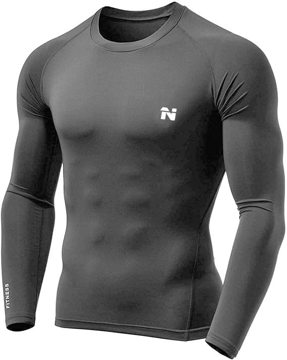 Image of NINQ Men's 1 Or 3 Pack Compression Shirts Long Sleeve, Base-Layer Quick Dry Workout T Shirts Sports,Gym, Running T-Shirt (Medium, GREY2)