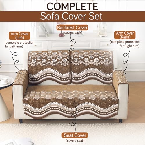 Image of HOKIPO Complete (Seat+Back+Arm) Sofa Mat Set for 2 Seater Sofa |Premium Chenille Sofa Covers with Curve Edges, 'Serene Curves Series' - Flowy Swirl (IN-995+1002+1001 * 2 - D1)