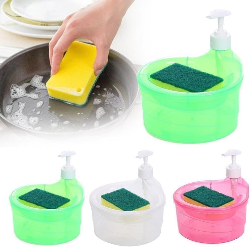 Image of MARKWELL Double Layer Soap Dispenser for Bathroom Accessories Dishwasher Liquid Holder Liquid Dispenser Pump with Sponge Holder Kitchen Sink Accessories Items(Multi Colour)