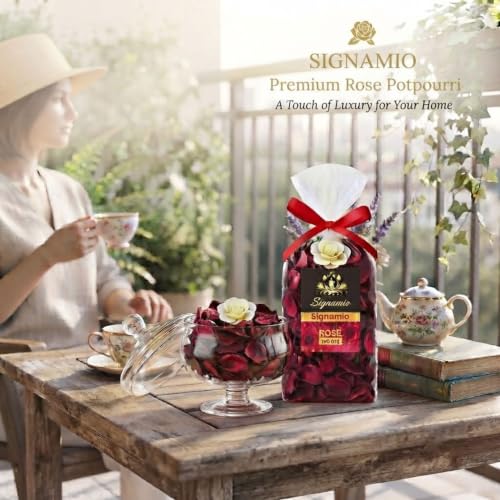 Image of SIGNAMIO Potpourri Flowers - Dry Flowers for Decoration, Scented Dry Flower Mix for Home Decor, Natural Fragrance, Floral Arrangement, Aromatic Bowl Filler, Gift Basket Filler - Rose