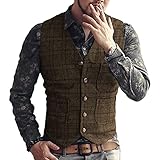 BYLUNTA Classic Mens Plaid Tweed Waistcoats V-Neck Wool Herringbone Vests Retro Workwear Vintage Wed