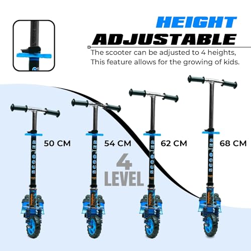 Image of Kick Steel Scooter for Kids, 3 Adjustable Height Scooter, Foldable & Attractive PVC Wheels with Rare Brakes for Kids Age Upto 3+ Years Strong Steel Base Heavy Dute Upto 70kg (with Shocker) (Blue)