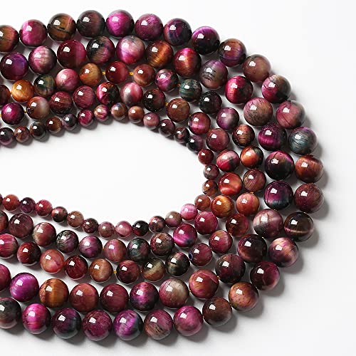 48pcs 8mm Top AAA Natural Tiger Eye Beads for Jewelry Making Rose Red Starry Sky Tiger Eye Stone Round Loose Beads DIY Bracelet Necklace Earrings