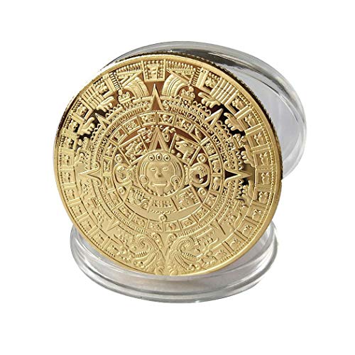 Kocreat La piramide Maya commemorativa in ottone placcato argento Copia - Calendario azteco Maya Souvenir Collezione commemorativa Moneta Oro