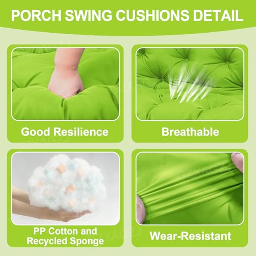 Image of Premium Outdoor Swing Cushions 70x40 inch Waterproof Porch Swing Cushions 2-3 Seater Replacement with Backrest and Ties Swing Cushion for Outdoor Furniture Patio Porch Backyard Garden (Green)