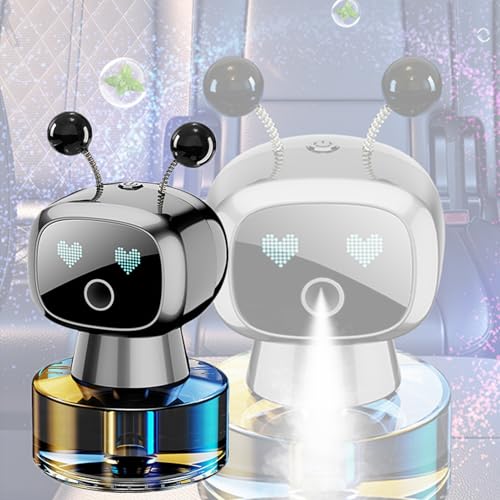 スマートロボット カーアロマディフューザー 2024年アップグレード スマートカーエアフレッシュナー 自動車用芳香剤 充電式 4段階調節モード スマートカーアロマディフューザー 車と自宅用 (グレー)