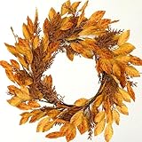 AMF0RESJ Artificial Fall Wreath for Front Door Autumn Door Wreath with Persimmon Leaves,Grain for Indoor Outdoor Farmhouse Home Wall Window Festival Wedding Decor
