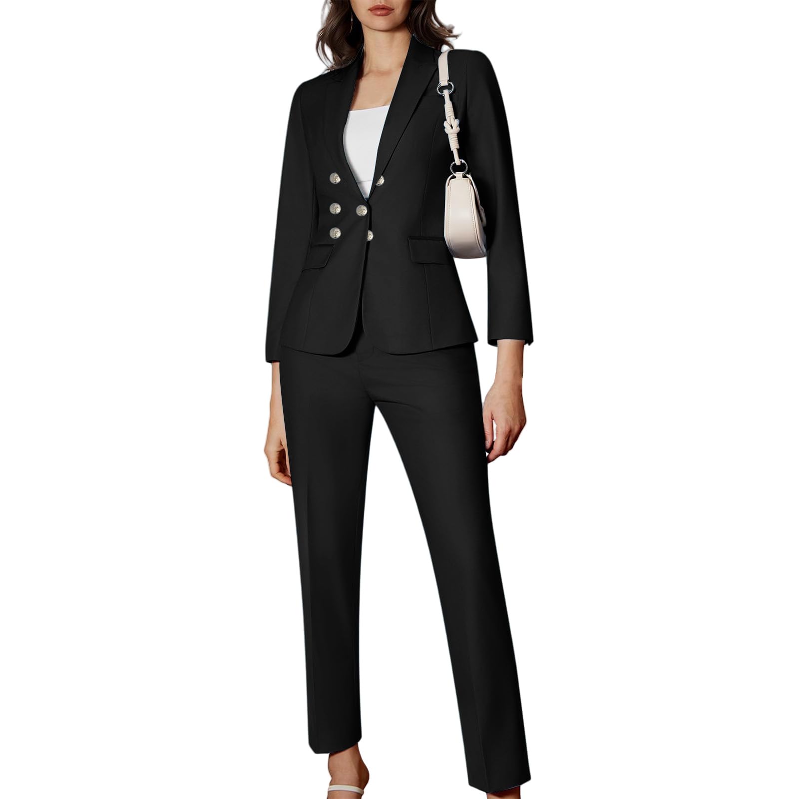 Womens Suit Sets Business Lapel Button Long Sleeve Blazer High Waist Suit Pants 2 Piece Outfits Work Office