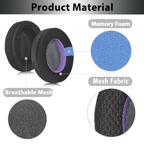Image of WH-1000XM3 Replacement Earpads, Upgraded Mesh Fabric Ear Pads for Sony WH-1000XM3 Headphone, Comfort Material & Unique Inner & Outer Layer, Black & Purple Special Edition