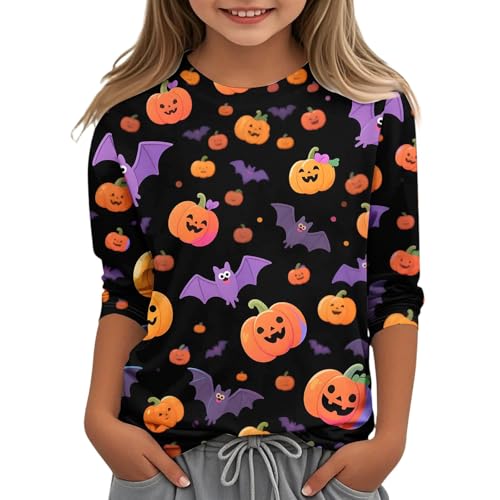 Girls Halloween Long Sleeve Shirt Cute Pumpkins Print Soft Crewneck Casual Top for Kids Holiday Party4