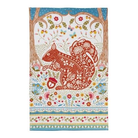 Ulster Weavers Tea Towel Cotton, Durable & Machine Washable, Eco-Friendly Design, Ideal Size, Animal Theme, Woodland Squirrel, Orange Cover