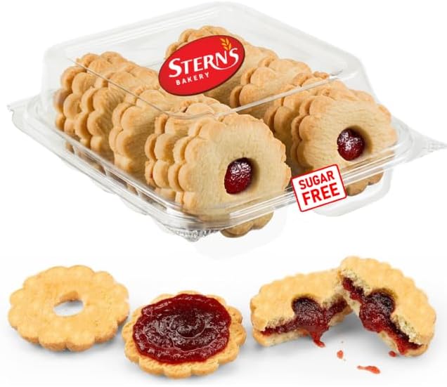 Sugar Free Cookies by Stern’s Bakery | [10 Count] Strawberry Filled Linzer Tart Cookies | Sugar Free Cookies and Snacks for Diabetics | Dietetic Shortbread Cookies | Low Carb Snacks for Adults