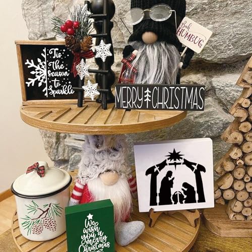 Yhliua Small Christmas Stencils For Painting On Wood Reusable, Mini Round Holiday Merry Christmas Ornament Stencils thumb #3