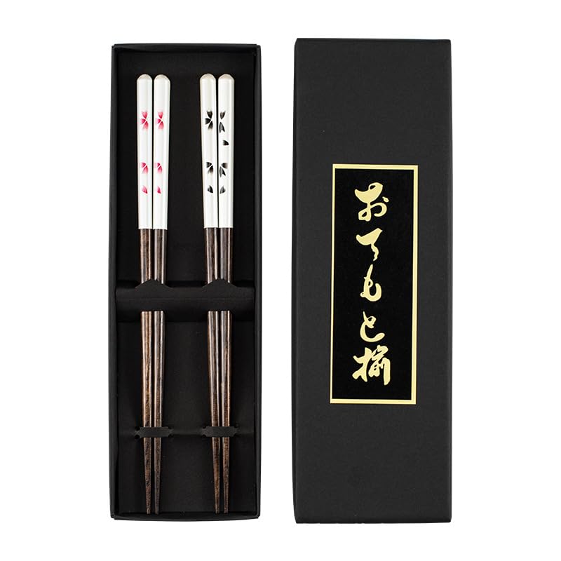 Set palillos regalo caja elegante soporte cerámica panda oso gato flores bambú madera reutilizable cocina japonesa sushi ramen chopsticks asiáticos lujo decoración premium (CHERRY)
